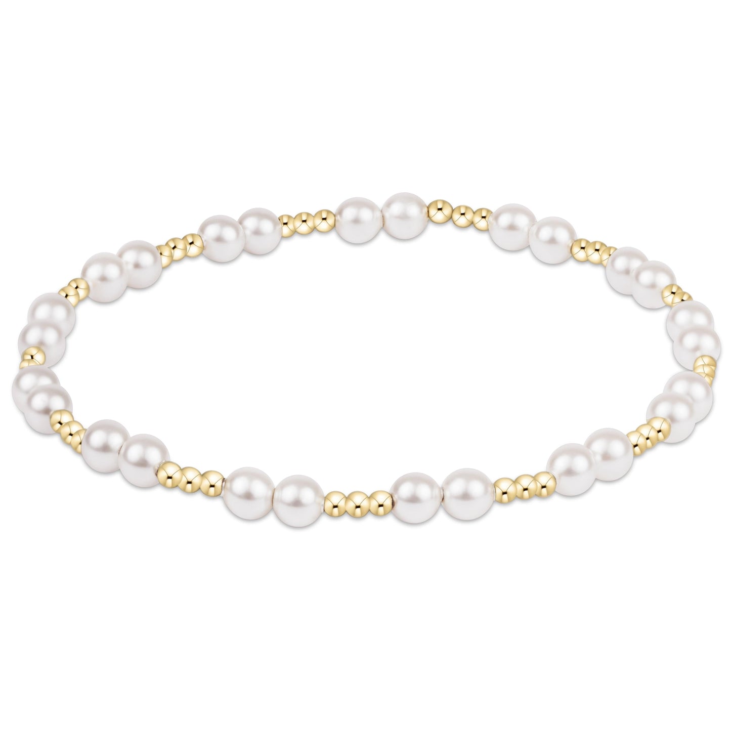 White pearl and gold-filled bead stretch bracelet with alternating pattern