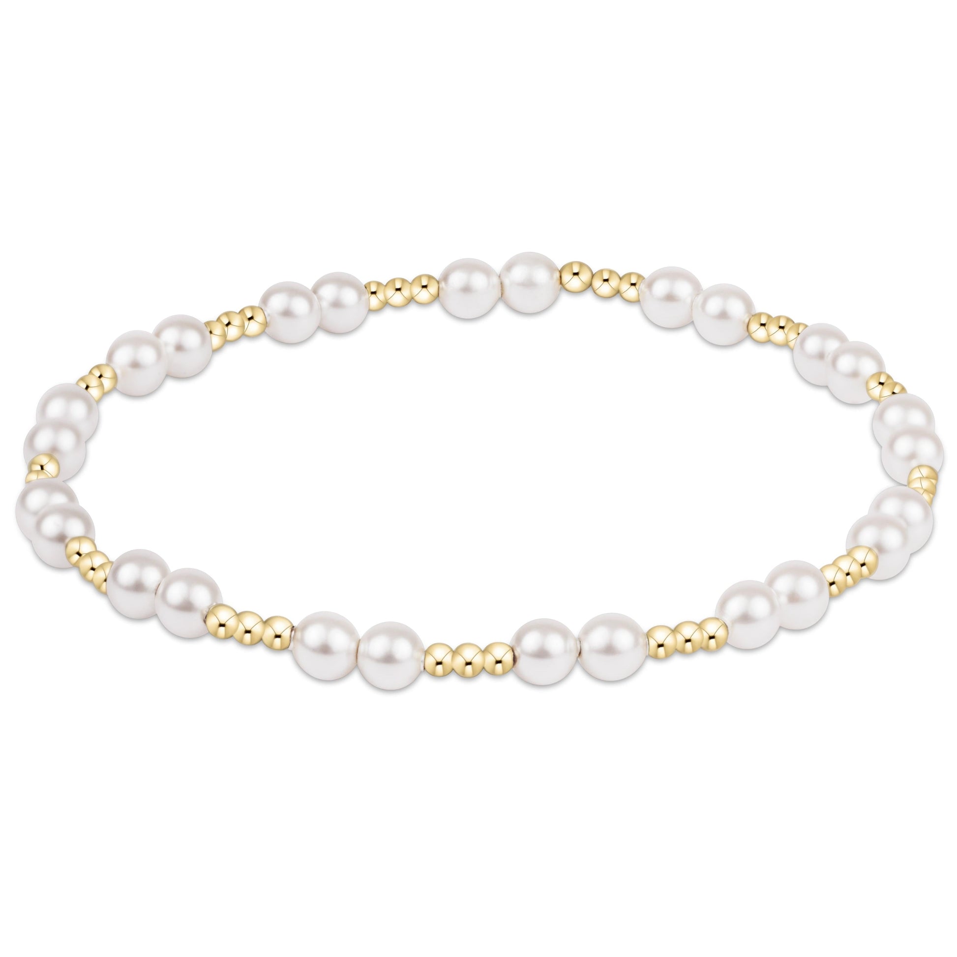 White pearl and gold-filled bead stretch bracelet with alternating pattern