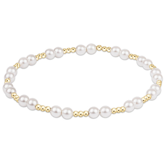White pearl and gold-filled bead stretch bracelet with alternating pattern