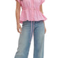Ws Solid Cap Sleeve Top Drawstring Peplum Pink