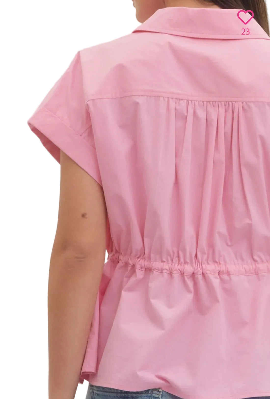 Ws Solid Cap Sleeve Top Drawstring Peplum Pink