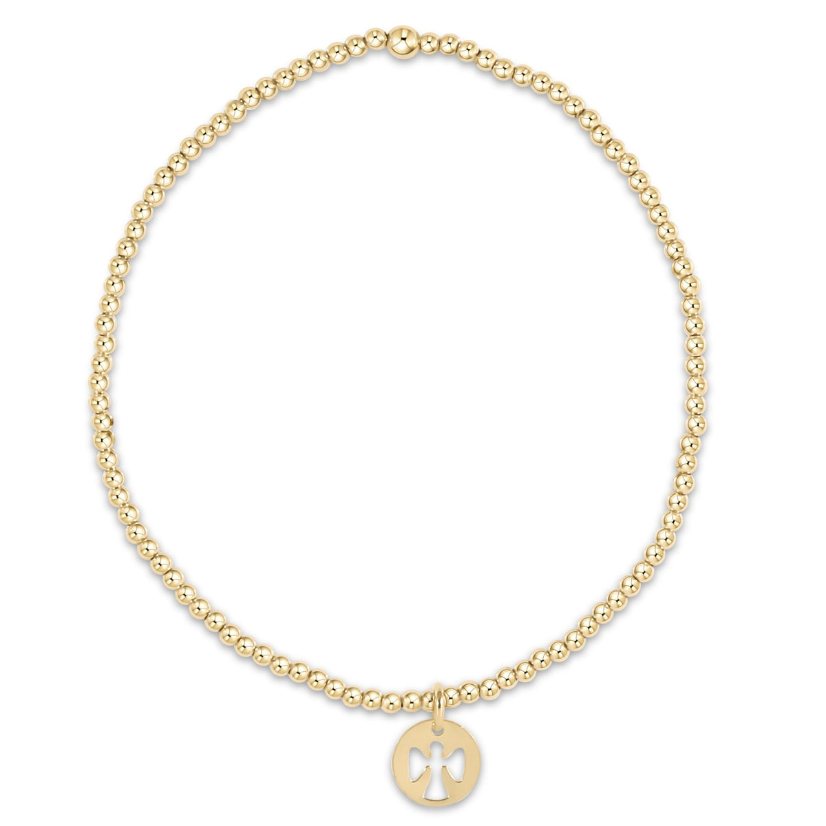 Gold beaded stretch bracelet with small angel disc charm pendant