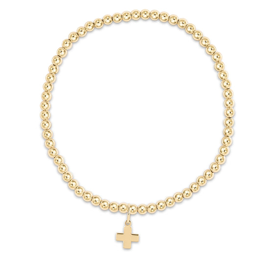 Classic Gold 3mm Bead Bracelet Signature Cross Gold Charm - Beau Outfitters