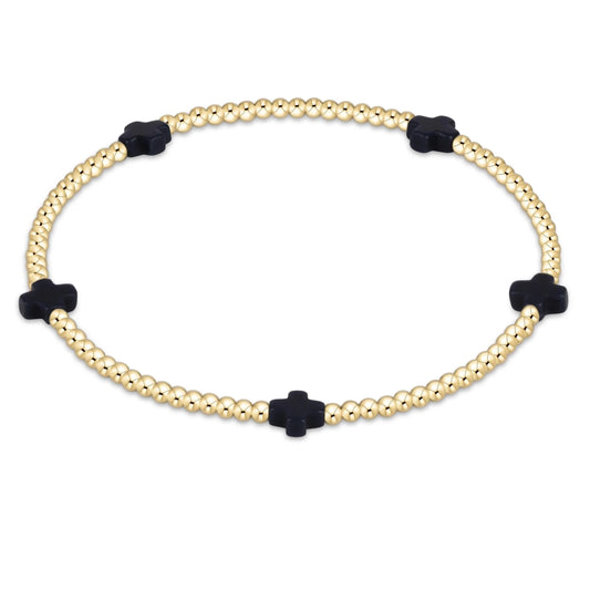 A250 Signature Cross Small 2mm Gold Bracelet Navy