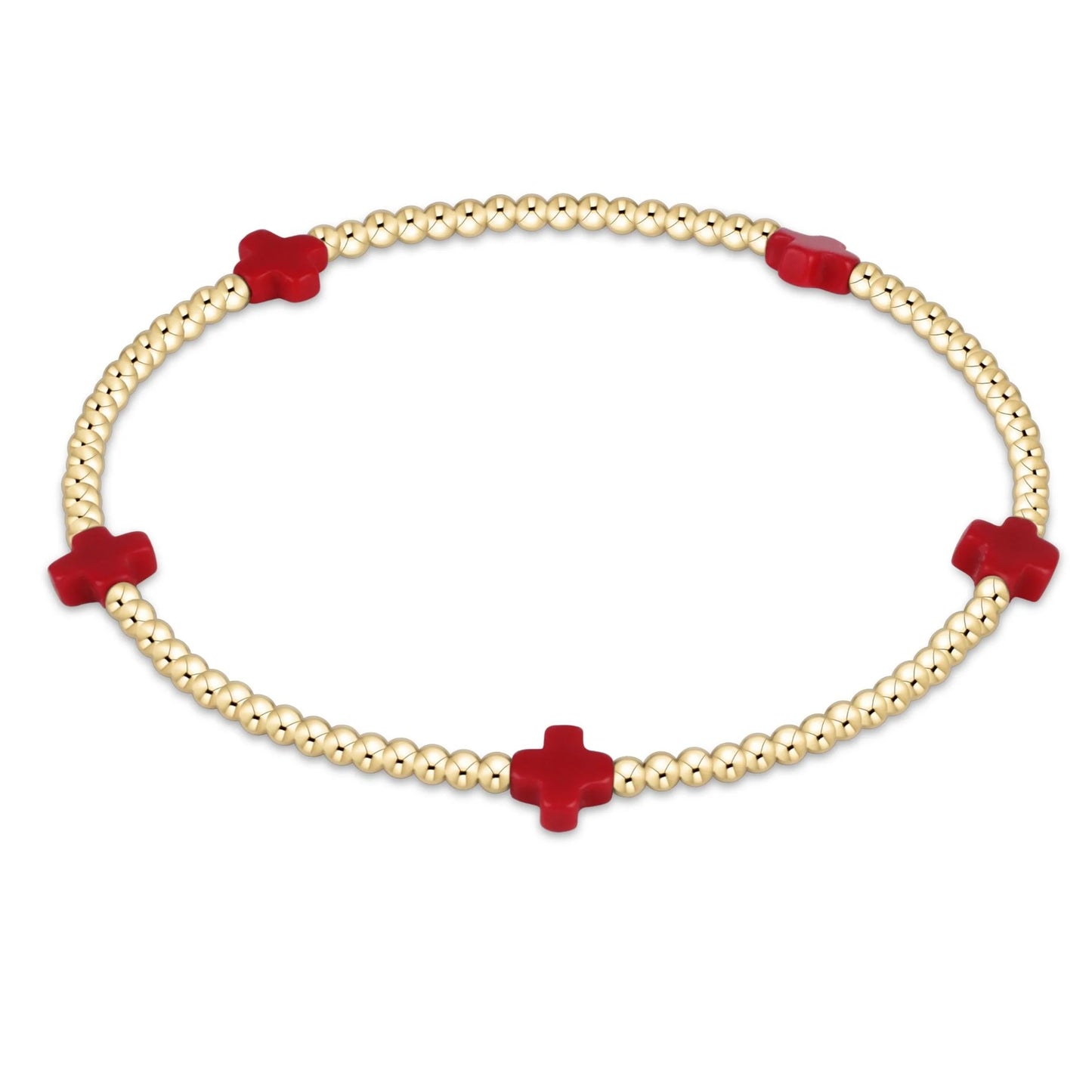 A250 Signature Cross Small 2mm Gold Bracelet Red