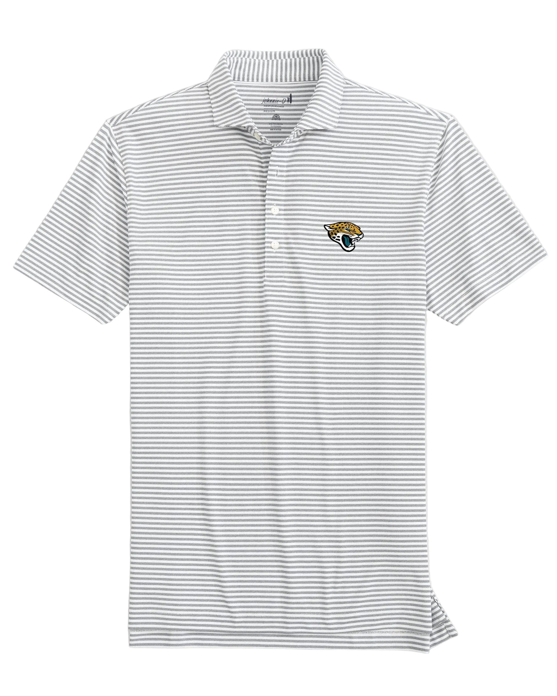 Jacksonville Jaguars gray and white striped mesh polo shirt with embroidered logo
