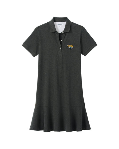 Charcoal gray polo dress with Jacksonville Jaguars logo and ruffle hem
