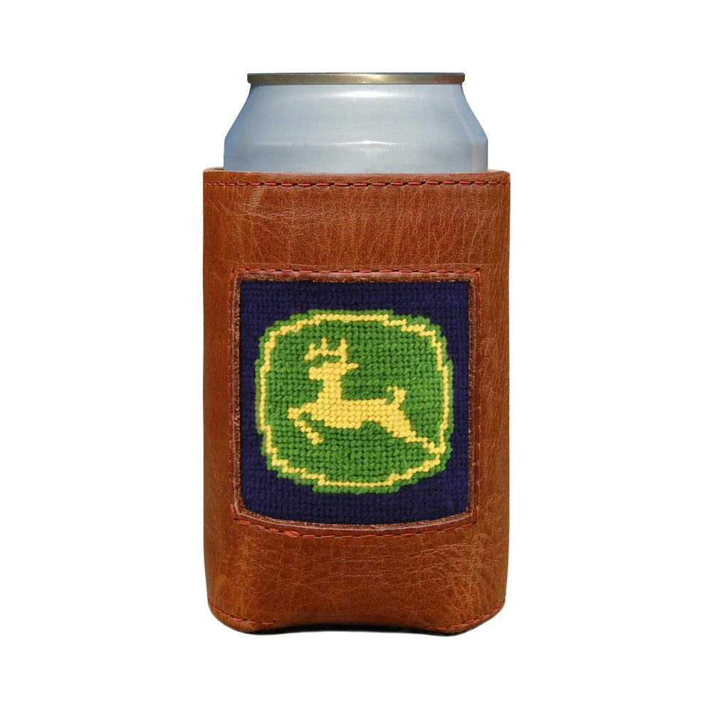 John Deere (Dark Navy) Leather Needlepoint Koozie