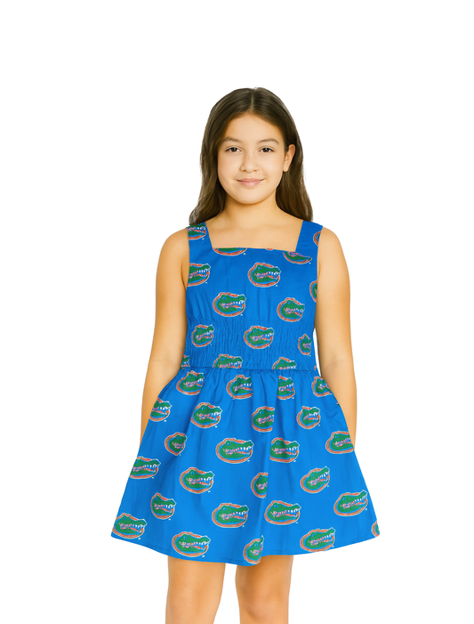 Youth Girls Strapless Poplin Smocked Dress UF Blue