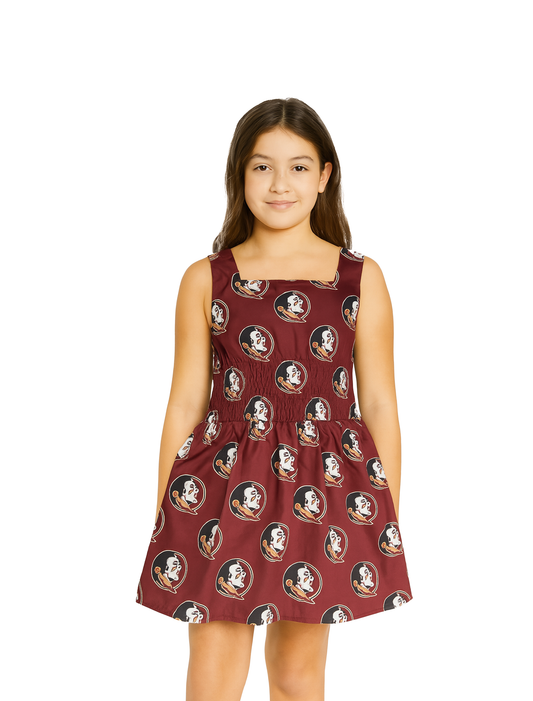Youth Girls Strapless Poplin Smocked Dress FSU Garnet