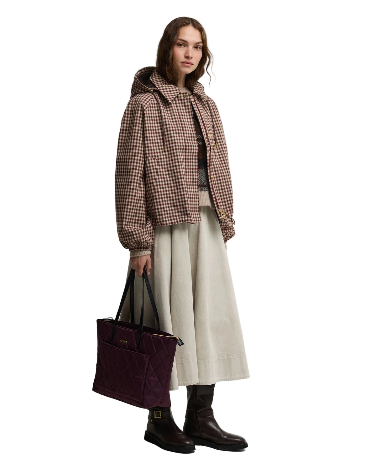 Ws Audrey Showerproof Jacket Cranberry/Brown Gingham