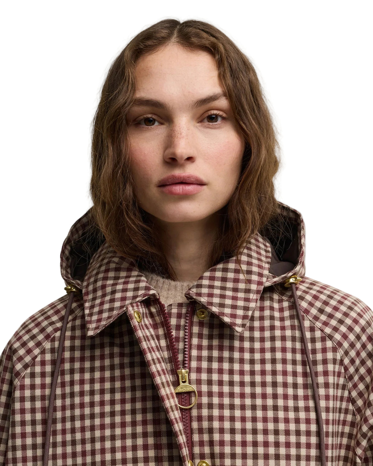Ws Audrey Showerproof Jacket Cranberry/Brown Gingham