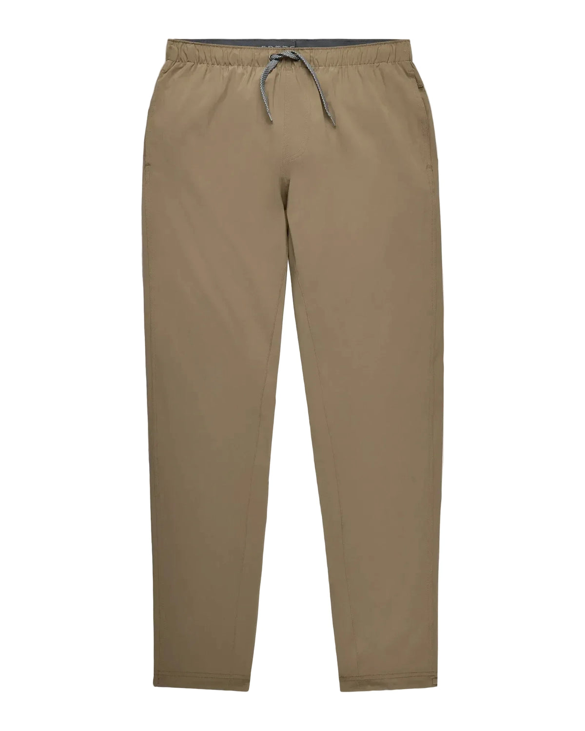 Men's dark khaki drawstring jogger pants with elastic waistband and tapered leg