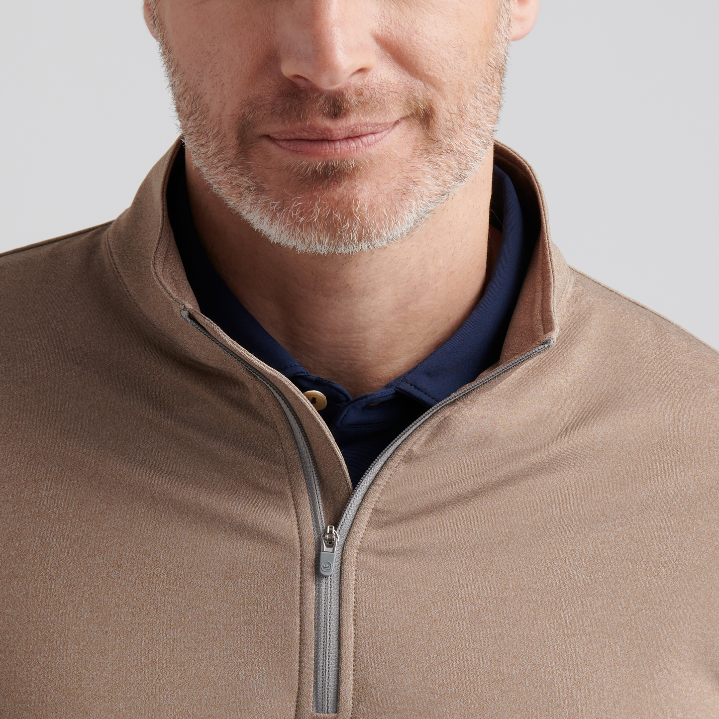 Perth Mélange Perf 1/4 Zip Poplar Brown
