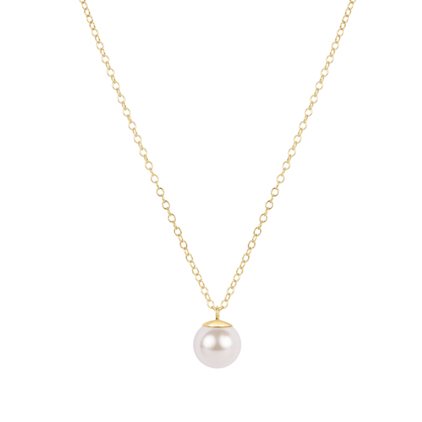 16" Gold Necklace Classic Pearl 8mm Charm