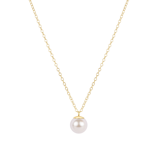 16" Gold Necklace Classic Pearl 8mm Charm