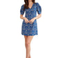 Ws V-Neck Puff Sleeve Dress Navy Ikat - Beau Outfitters