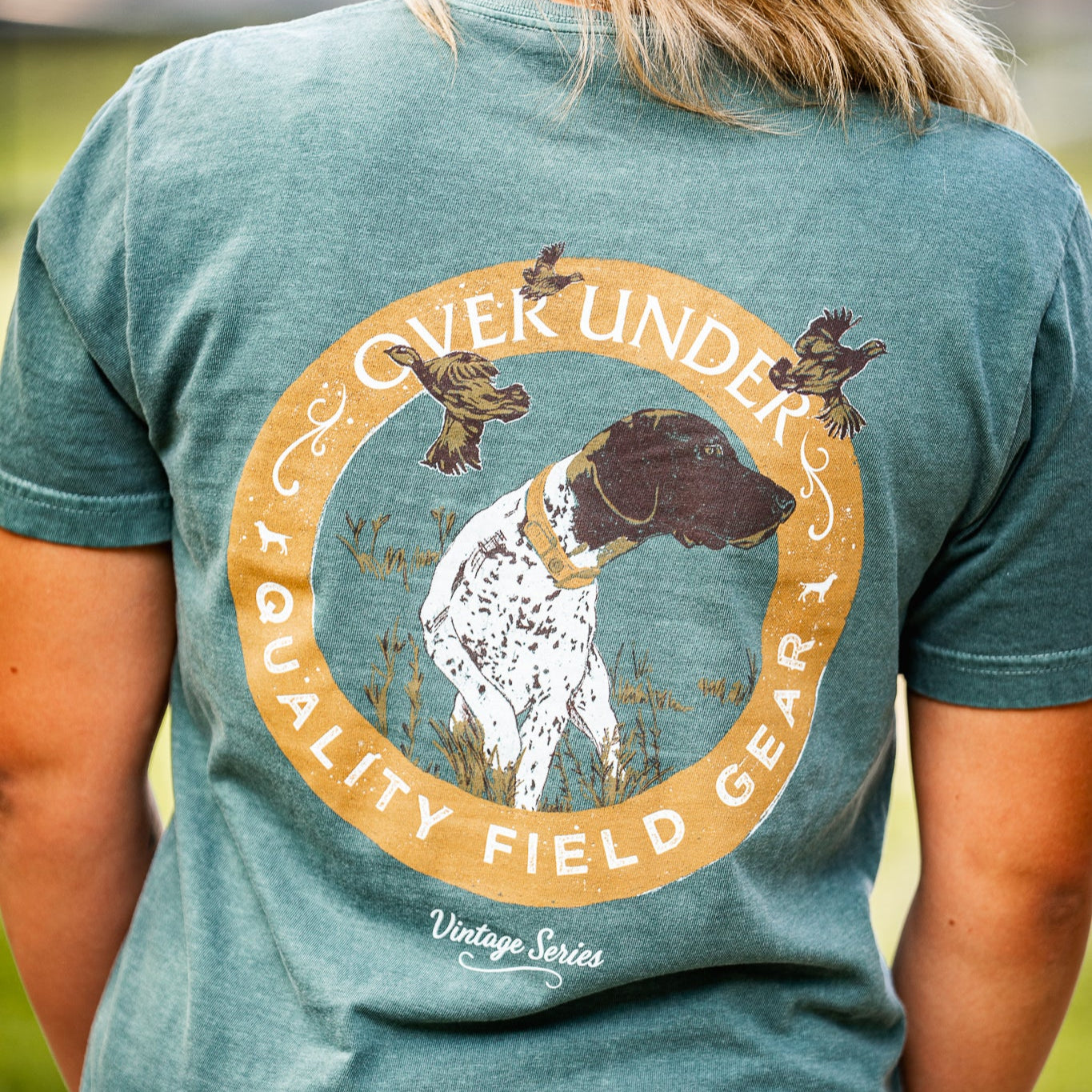 Vintage Pointer And Quail SS T-Shirt Blue Spruce