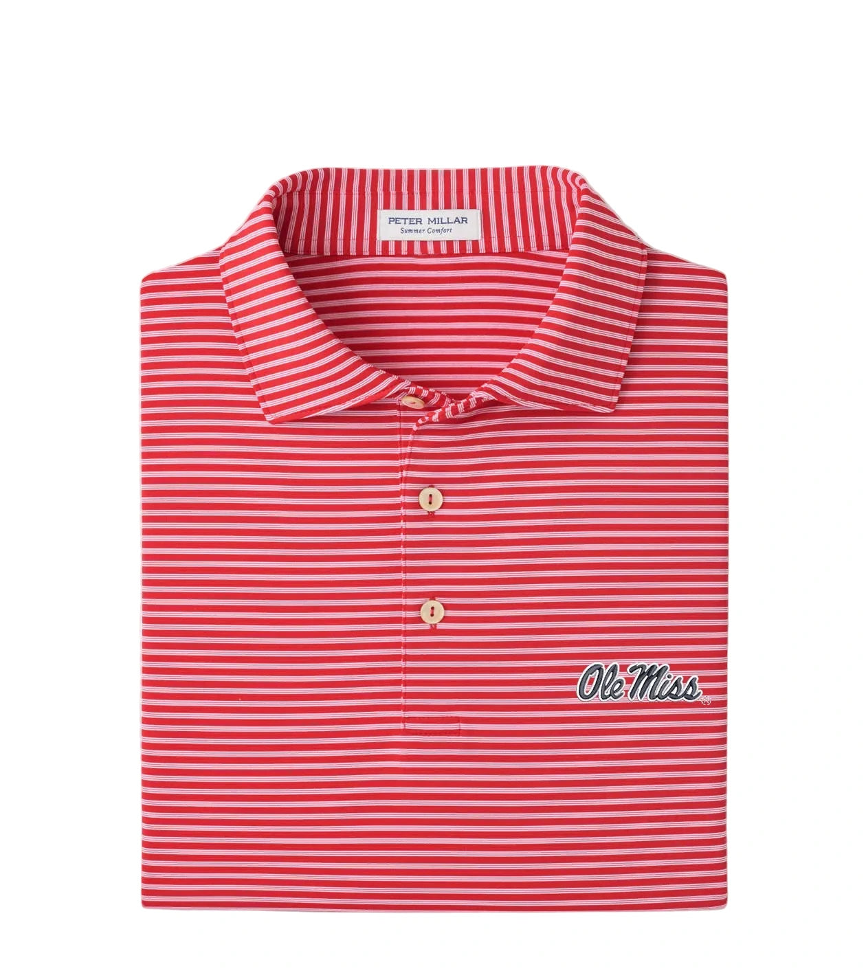 Peter Millar Ole Miss red and white striped polo shirt with script logo