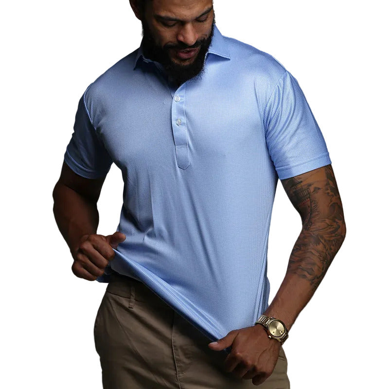 Semi-Spread Collar Polo Blue Houndstooth