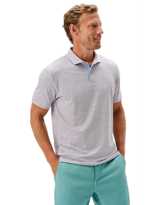 Thatcher Stripe Slub Polo Bluestone