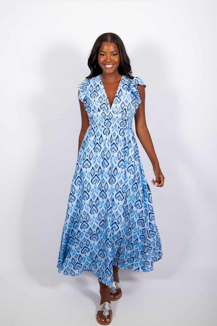 Ws V-Neck Flutter Sleeve Maxi Dress Ikat