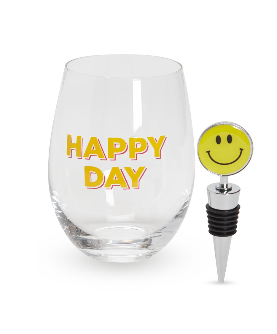 Happy Day Stemless Wine Glass And Bottle Stopper - Beau Outfitters