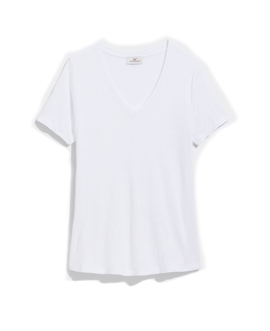 Linen V-Neck SS Shirt White