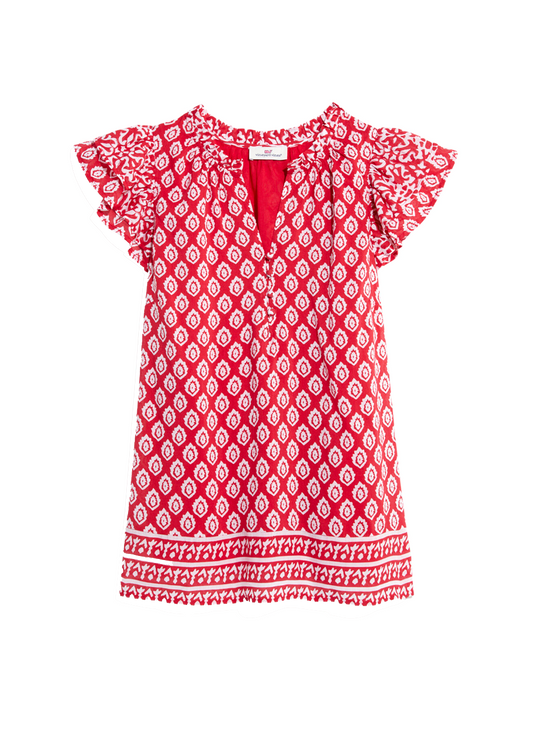 Ws Vineyard Tile Ruffle Top Lighthouse Red