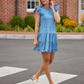 Ws Ruffle Neck Dress Lt. Chambray - Beau Outfitters