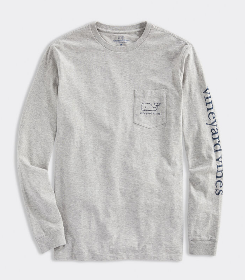Vintage Whale LS Pocket T-Shirt Grey