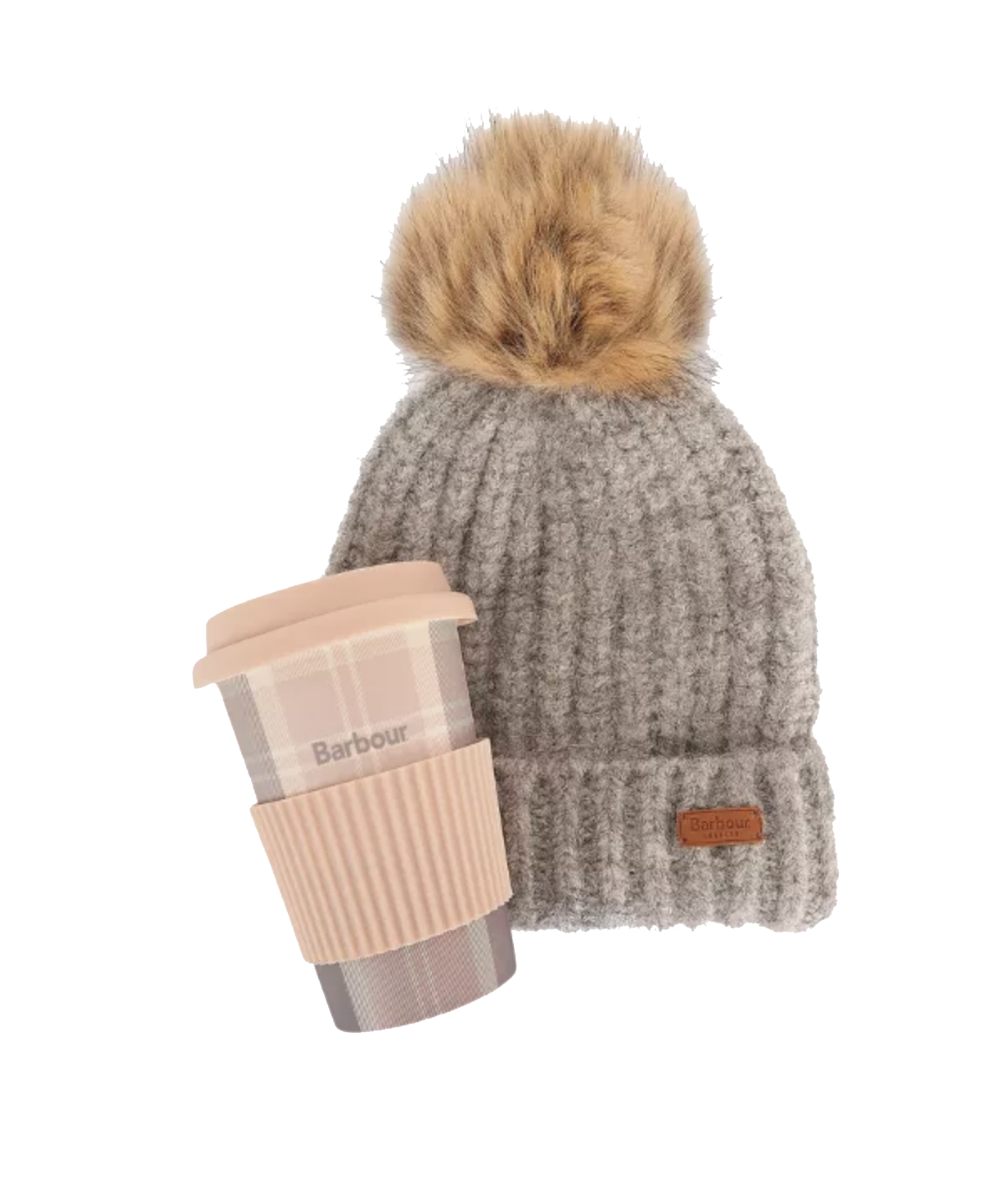 Ws Barbour Travel Mug / Beanie Gift Set Pink / Grey - Beau Outfitters
