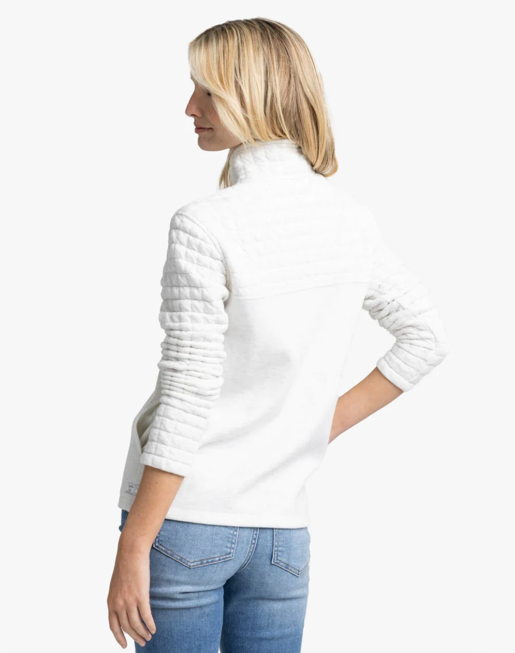 Ws Kelsea Quilted Pullover Hthr Star White - Beau Outfitters