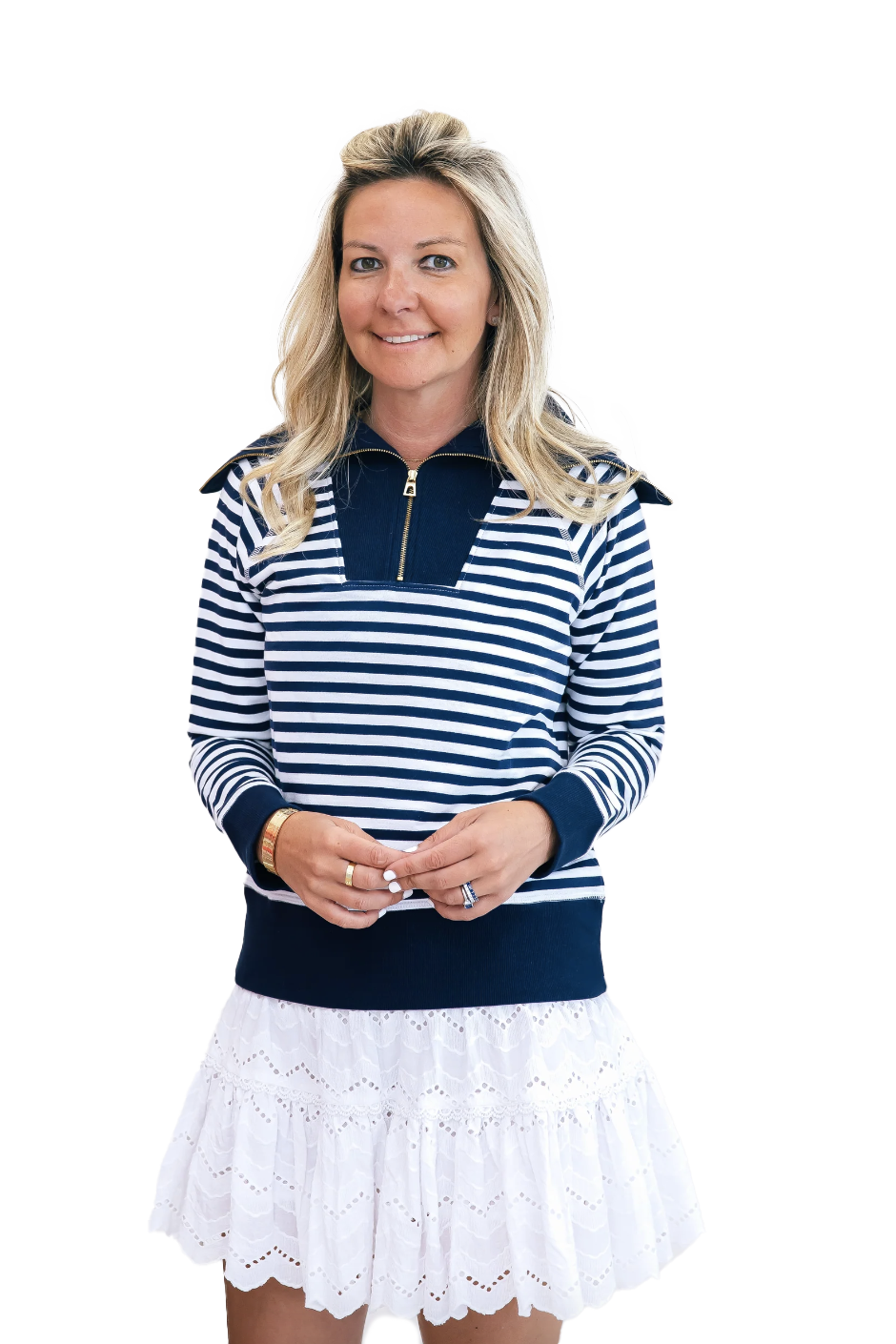 Ws Navy & White 1/4 Zip Front Pullover