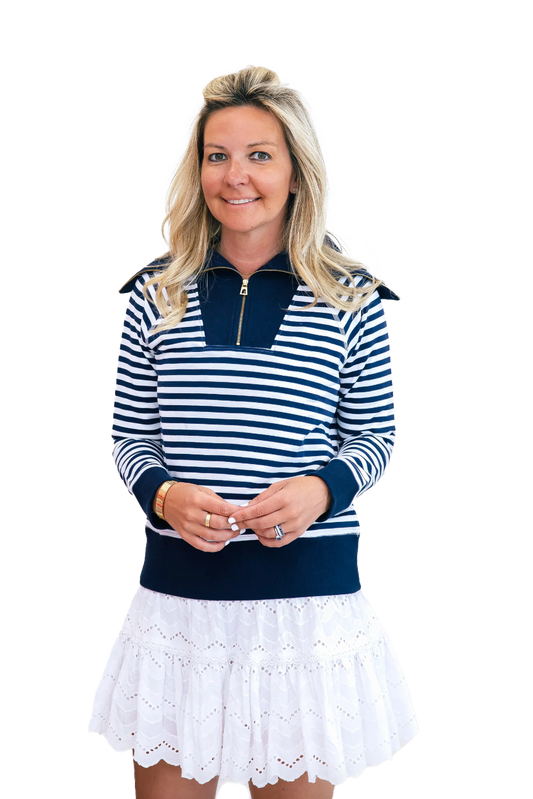 Ws Navy & White 1/4 Zip Front Pullover