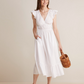 Ws Poplin V-Neck Midi Dress White Cap - Beau Outfitters