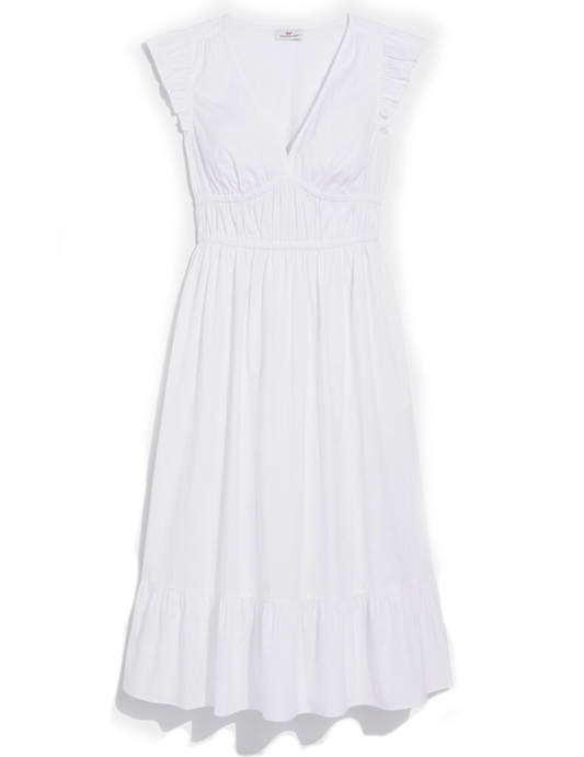 Ws Poplin V-Neck Midi Dress White Cap