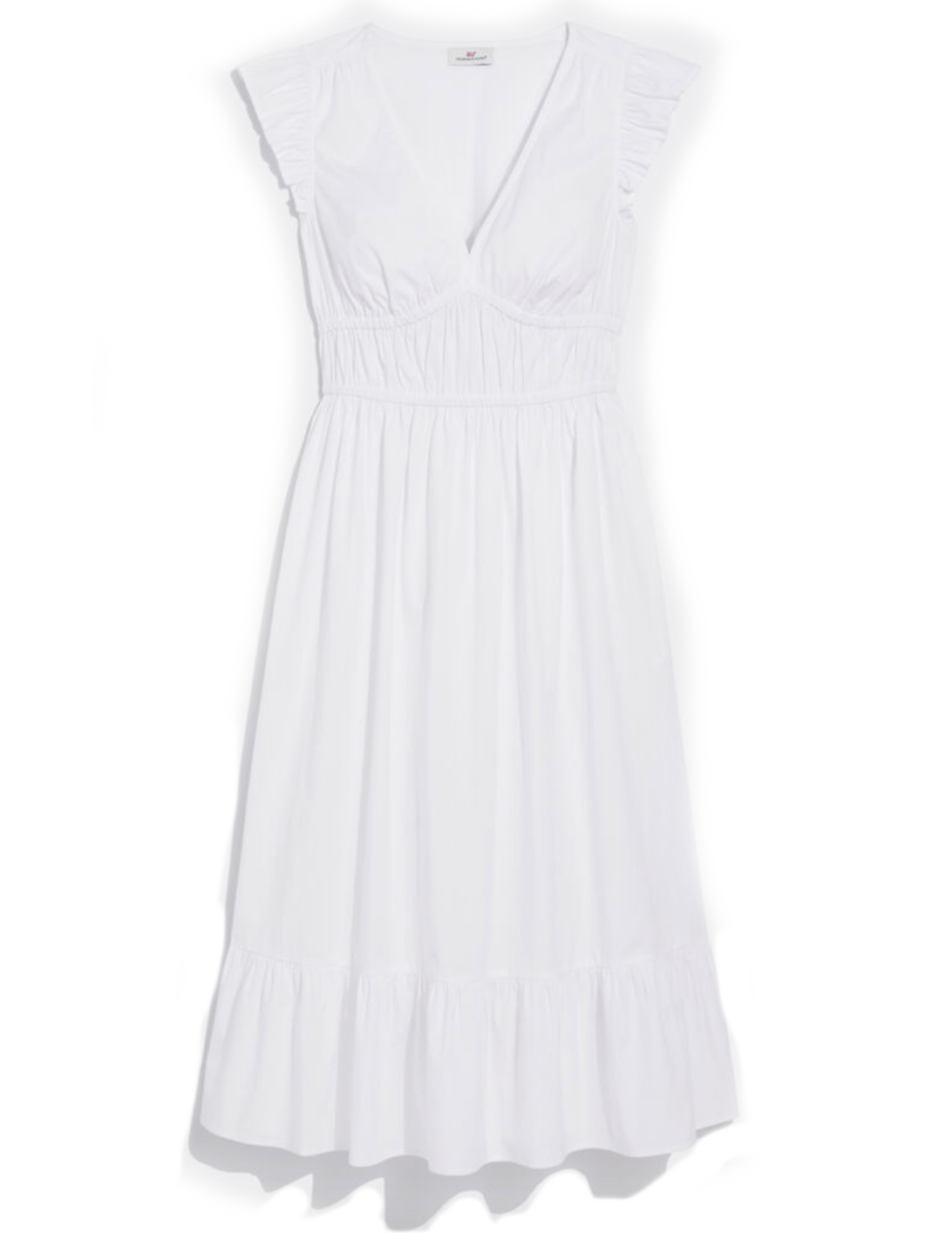 Ws Poplin V-Neck Midi Dress White Cap - Beau Outfitters