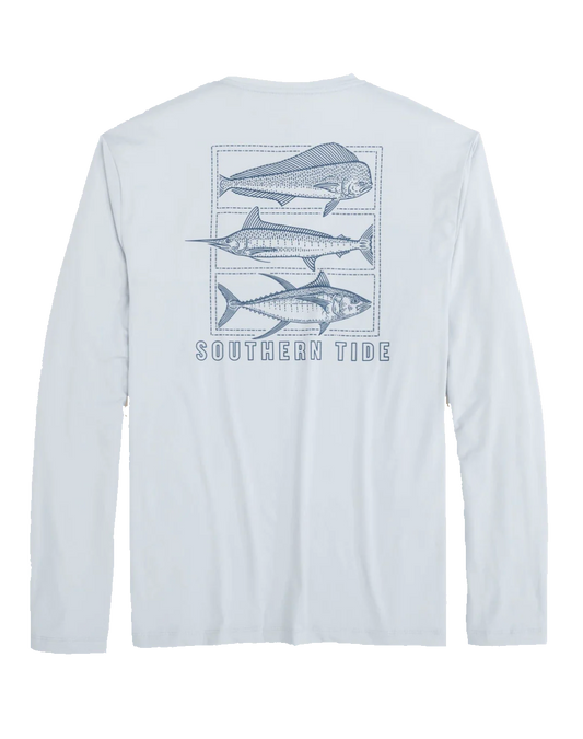 Dotted Sportfish Stack Perf LS T-Shirt Grey
