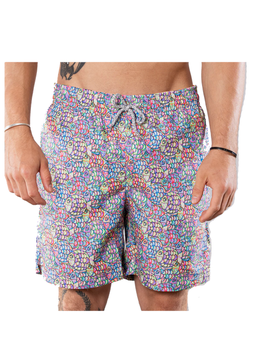 Abstract Fish Cyclist Swim Trunk Blue