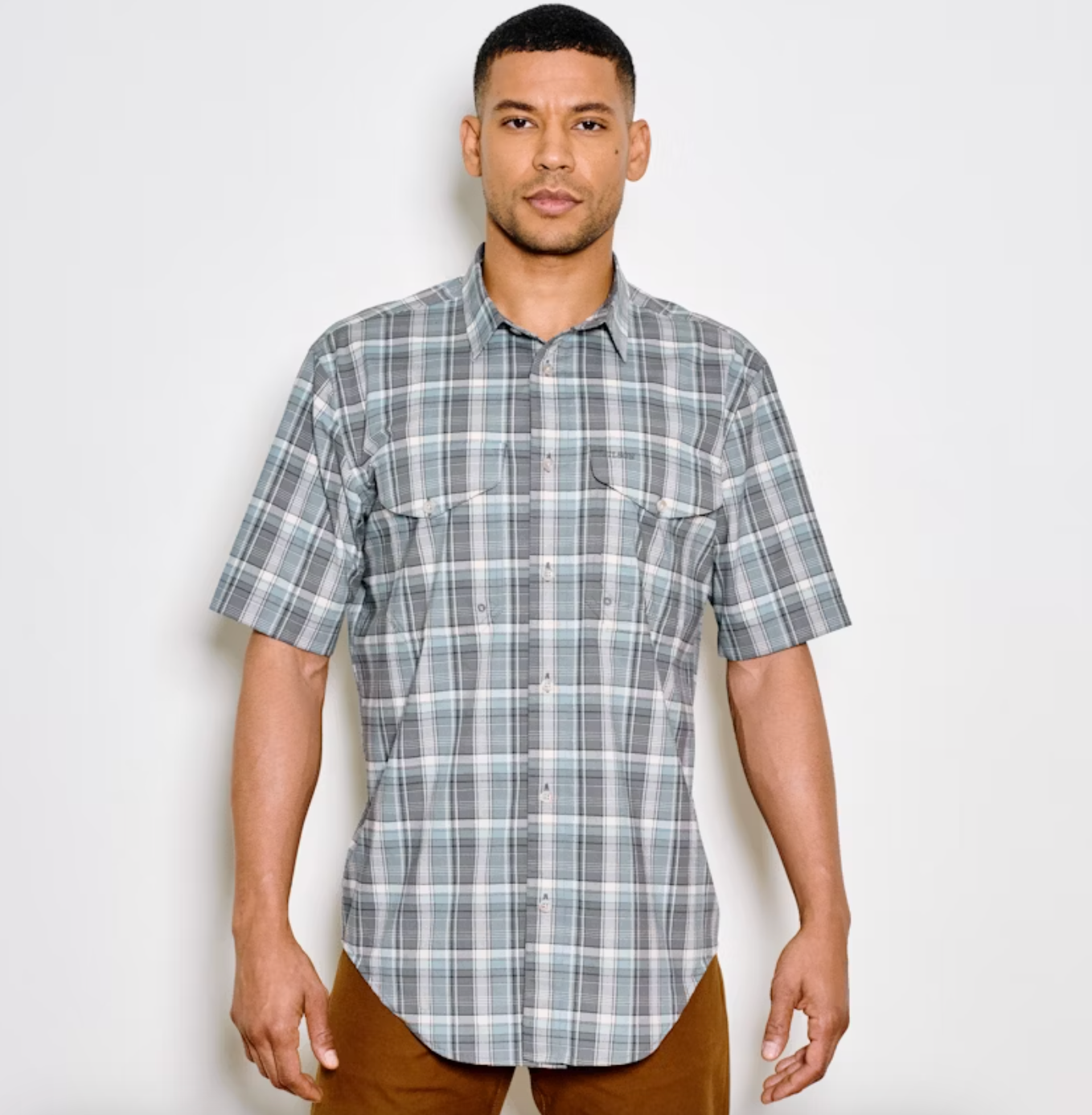 Twin Lakes SS Sport Shirt Gray/Blue/Cream Plaid