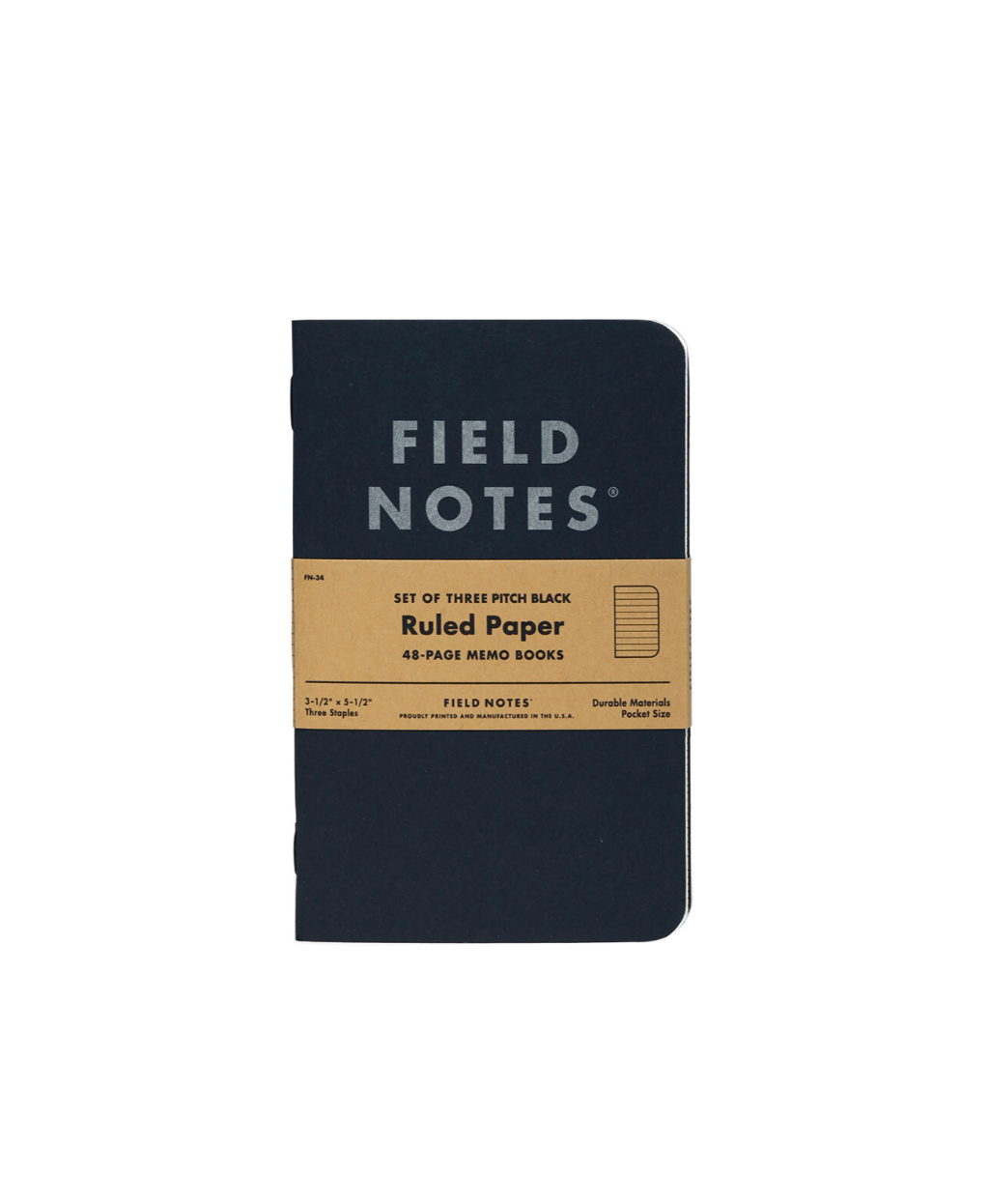 Field Notes Pitch Black Small Memo Book 3pk Ruled Paper