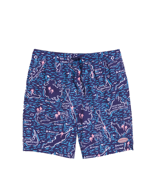 7" Chappy Swim Trunks Island Maps Naut Navy - Beau Outfitters