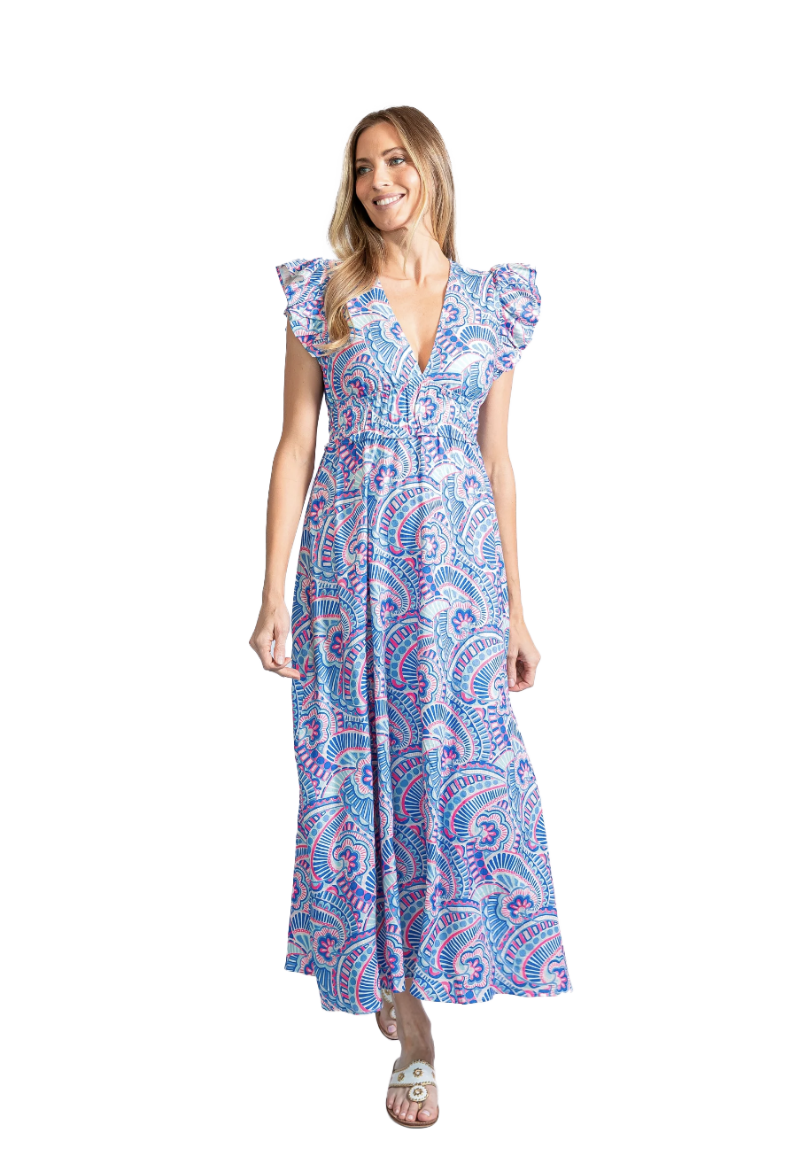 Ws Flutter Sleeve V-Neck Maxi Dress Kaleidoscope