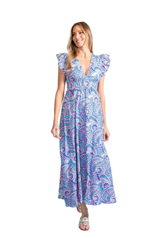 Ws Flutter Sleeve V-Neck Maxi Dress Kaleidoscope