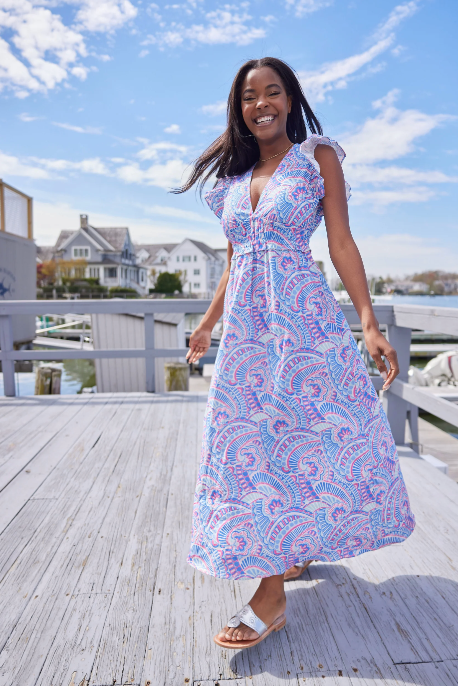 Ws Flutter Sleeve V-Neck Maxi Dress Kaleidoscope