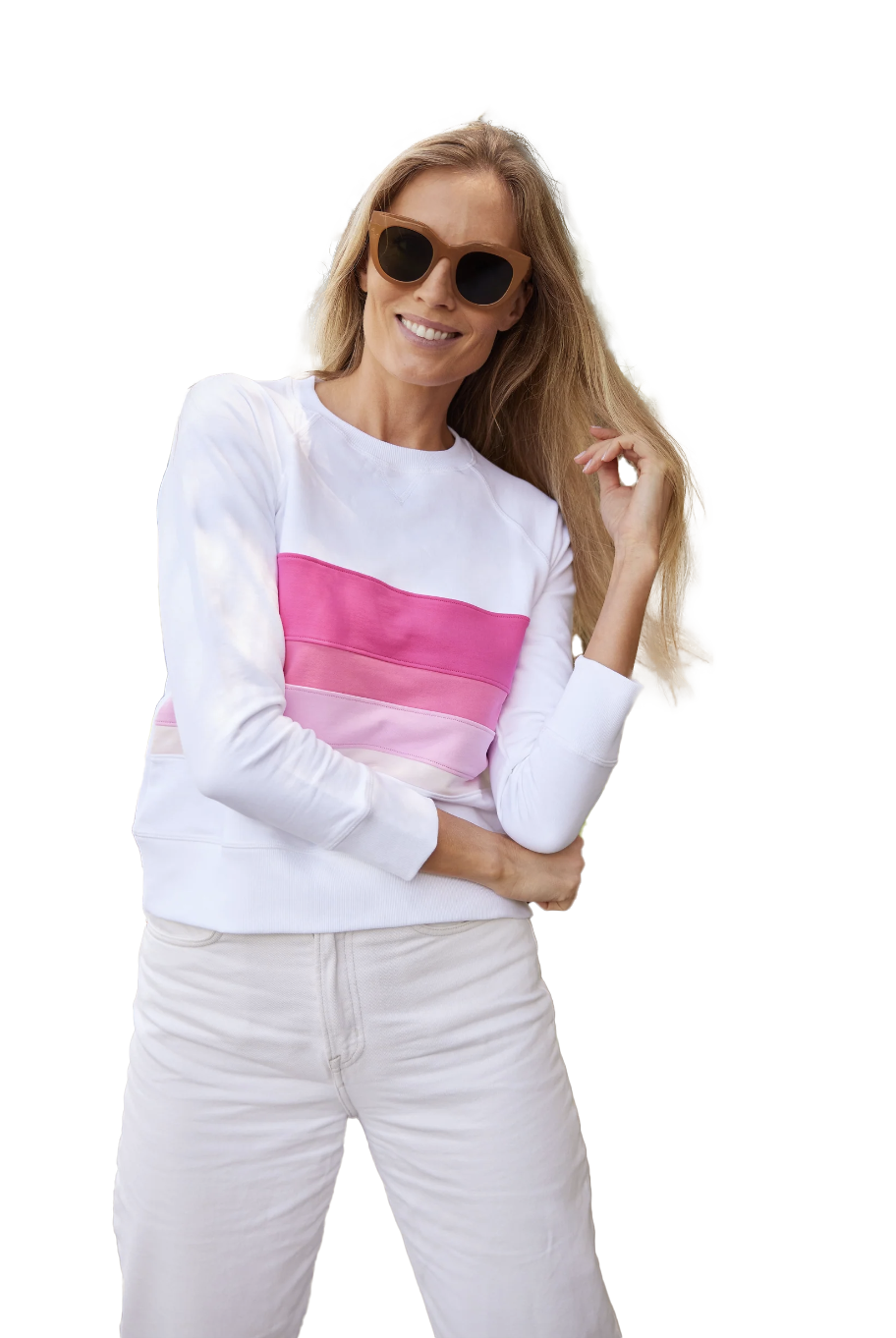 Ws White Tonal Pink Stripe Sweatshirt - Beau Outfitters