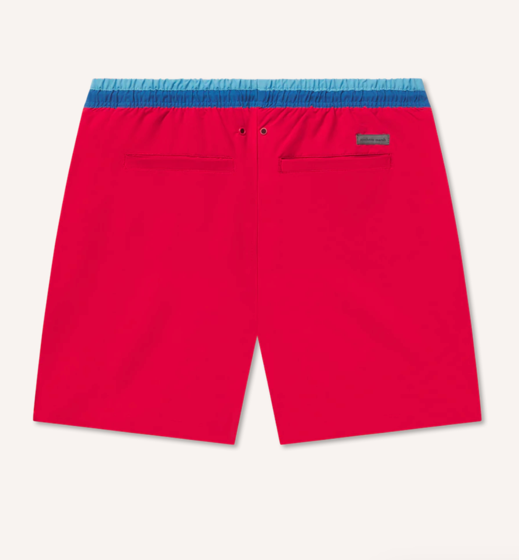 5.5" Pier Stretch Lined Swim Trunk Red