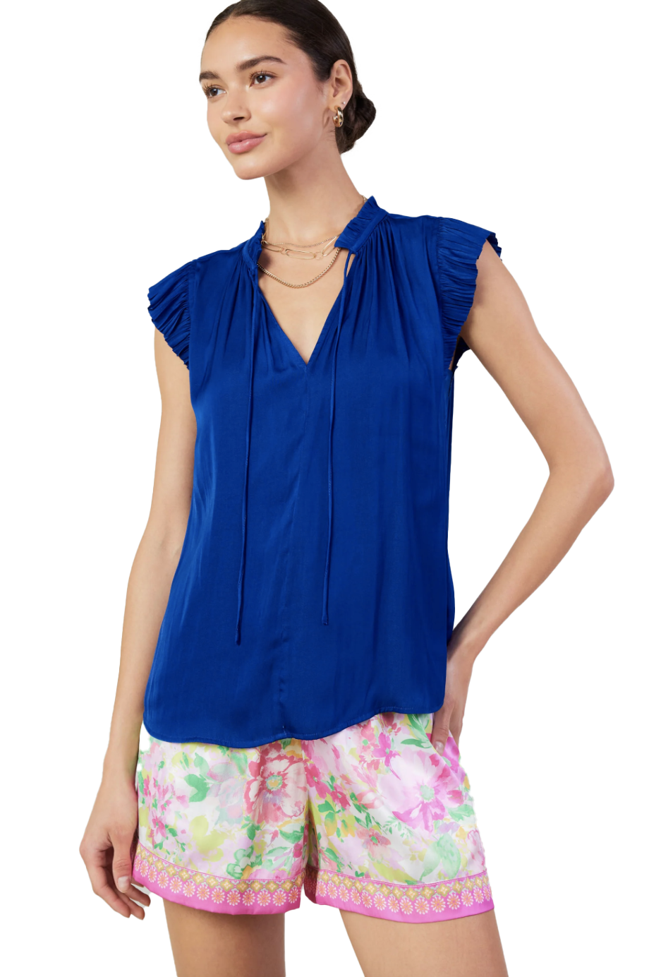 Margot Pleated SS Blouse Cobalt - Beau Outfitters