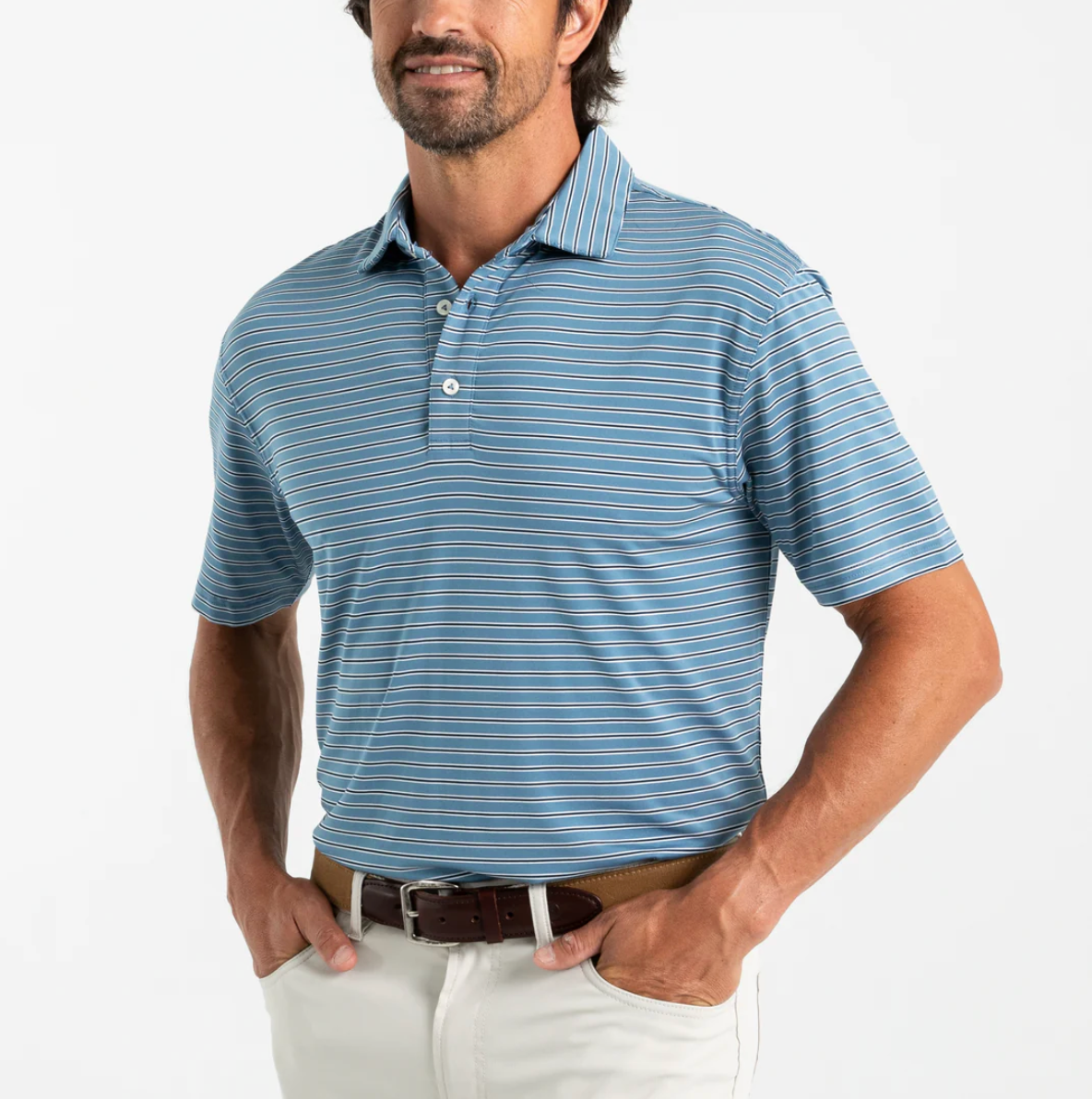 Long Drive Stripe Perf Polo - Beau Outfitters